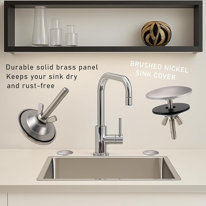 Solid Brass Kitchen Sink Hole Cover, 2 Inch Faucet Hole Cover, Brushed Nickel Finish Tap Hole Plate Stopper Cover, Countertop Hole Cover for Kitchen and Bathroom Sinks (Brushed Nickel)