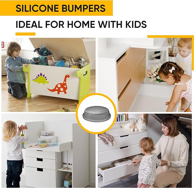 128 Gray Cabinet Door Bumpers - 1/2 Inch Self Adhesive Rubber Stoppers for Drawers, Damp Pads Cupboards, Cutting Boards, Glass Tops, Picture Frames - Vellax