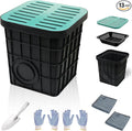 Catch Basin for Drainage 16x16x16.5 Inch Large Drainage Basin with Grate & Debris Basket, French Drain Kit Without Reserved Hole for Yard, Downspout, Lawn, Municipal Pipeline