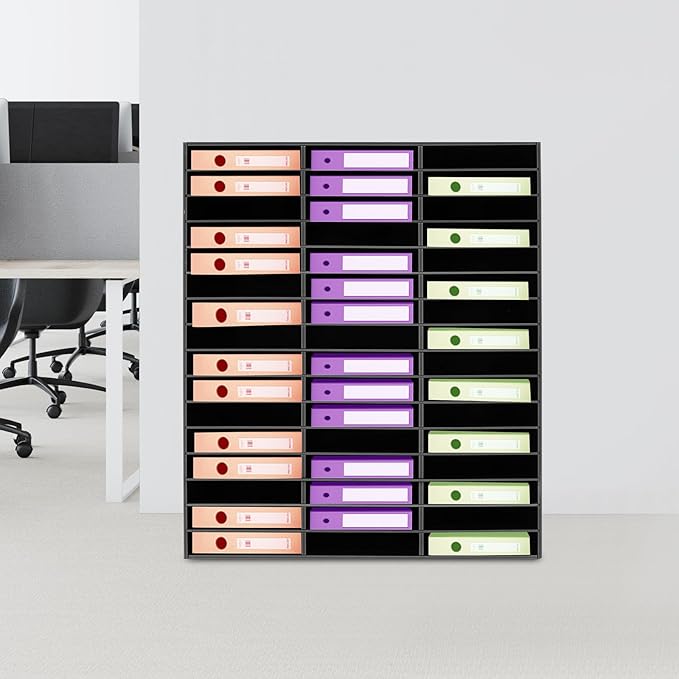 Literature Organizer,Desktop File Sorter Mail Center,Paper Storage Cabinet with 48 Slots Compartments,Suitable for Home School Office (48 Slots Black)