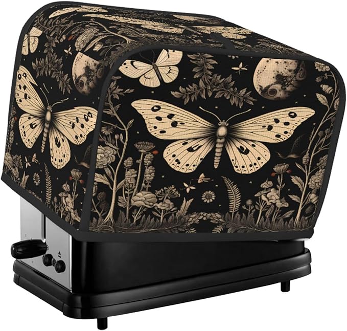 Toaster Cover 2 Slice Vintage Gothic Floral Moon Butterfly Waterproof Appliance Cover with Hang Loop Bread Baker Toaster Cover for Kitchen