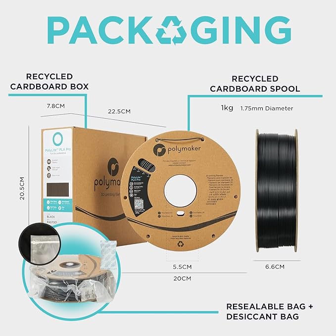 Polymaker 5kg ABS Filament 1.75mm Black, 3D Printer Filament 1.75mm Heat Resistant - PolyLite Black ABS 3D Printing Filament 1.75mm Cost Effective Large Spool, Strong & Durable
