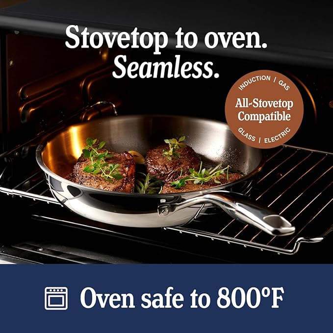LEGEND COOKWARE 5-Ply Stainless Steel 3.5-Quart Saute Pan with Lid - Induction Compatible, Oven Safe 800°F - Non-Toxic, No Coatings - Even Heating, Won't Warp - Built to Last Generations