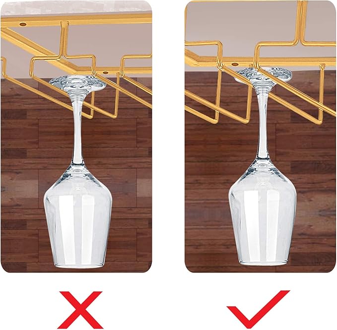 MOCOUM Wine Glasses Rack Under Cabinet Stemware Rack, Wine Glass Hanger Rack Wire Wine Glass Holder Storage Hanger for Cabinet Kitchen Bar