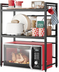 NETEL Expandable Microwave Stand,3 Tier Metal Kitchen Countertop Organizer Shelves with 8 Hooks,Bakers Rack,Microwave Shelf,Microwave Oven Rack,110lbs Weight Capacity