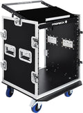 PRORECK 14U Rack/Road Case With Slant Mixer Top, And Casters, 20'' Rackable Depth, Plywood, 14U Installation Size, Pro Stage Performance.