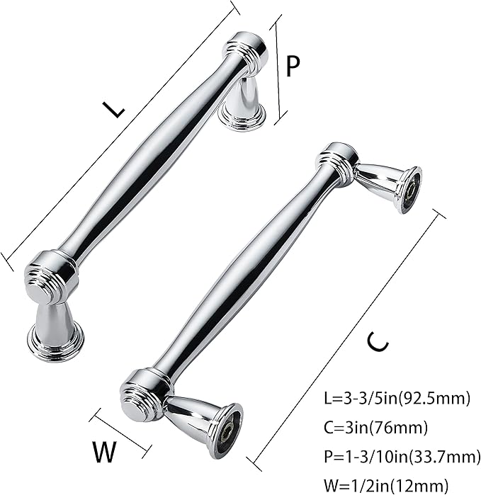 khtumeware 10 Pack 3 Inch(76mm) Vibrant Polished Chrome Cabinet pulls Kitchen Cabinet Handles Kitchen Cabinet Hardware for Cupboard Drawer Handles Dresser Pulls