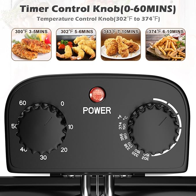 Simoe Deep Fryer with Basket, Electric Deep Fat Fryers w/Lid, 1700W Countertop Fryer with Timer and Temperature Knobs, 3.2 Quart, Fryers for Home, Kitchen Restaurant, Stainless Steel