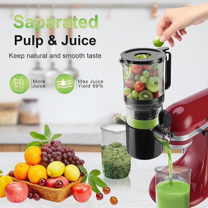 Masticating Juicer Attachment for KitchenAid Stand Mixer,Slow Cold Press Juicer for Kitchenaid Accessory with 4.5" Large Feed Chute,2 * 28oz Cups for Whole Fruits & Vegetables by Aifeel