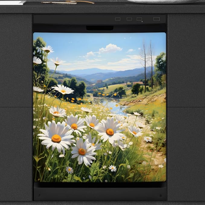 Spring Daisies Dishwasher Magnet Cover for Front Dishwasher Door Cover Panel Decals Home Cabinet Decals Kitchen Appliance Decor for Kitchen Farmhouse Home Decor, Kitchen Idea 23" x 26"