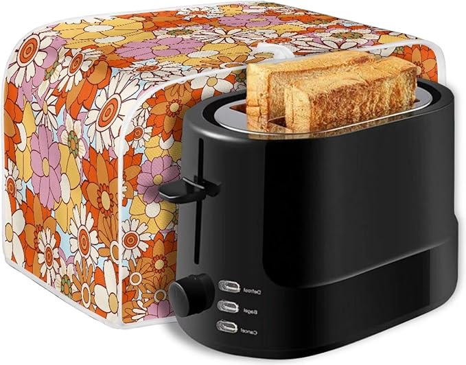 Hippie Floral Print Toaster Covers 2 Slice Dust Protection Bread Maker Covers Toaster Oven Cloth Cover Kitchen Accessories Washable Appliance Cover