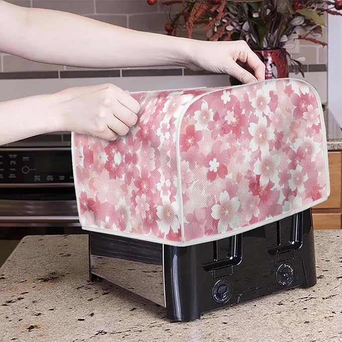 Pink Cherry Blossom Print 2 Slice Toaster Cover Foldable Kitchen Small Appliance Cover Dust and Fingerprint Protection,Machine Washable