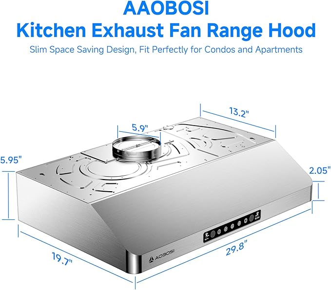 AAOBOSI Range Hood 30 inch Under Cabinet,800-CFM Gesture Sensing/Touch Control/Motor Upgrade Low Noise,3 Speed Range Hood with LED Lights Exhaust Fan, Stainless Steel Kitchen Vent Hood