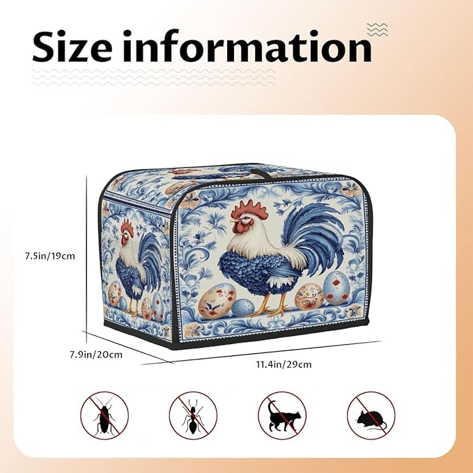 Toaster Cover 2 Slice, Easter Blue Cock Pattern Egg Anti Dust Protector for Bread Maker, Waterproof Kitchen Appliances Accessories