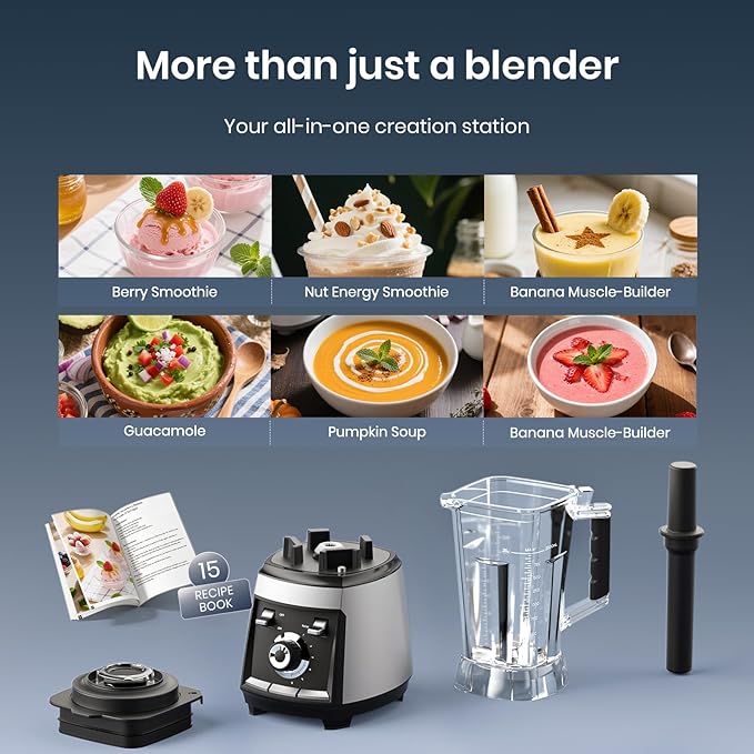Blenders for kitchen, 1800W Smoothie Blender, Professional High Speed Countertop Blender with Stainless Steel Blades, 68-oz. Pitcher Ice Crushing & Frozen Fruit, BPA Free, Silver
