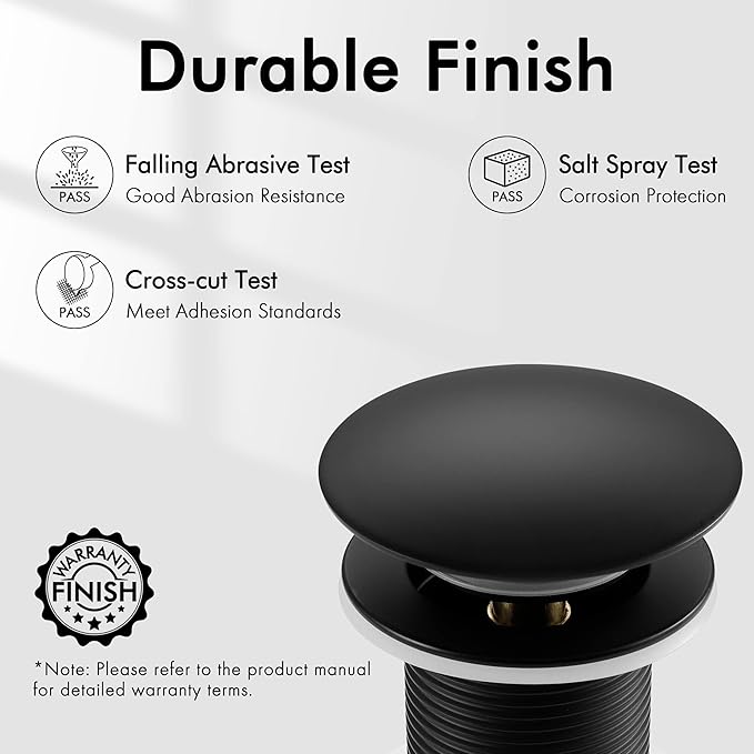 KES Bathroom Sink Drain Without Overflow Vessel Sink Lavatory Vanity Pop Up Drain Stopper Matte Black, All Metal Rustproof Brass and 304 Stainless Steel, S2008D-BK