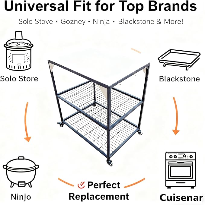 All-in-One Outdoor Pizza Oven & Grill Cart - Rolling Prep Table for Blackstone Griddles, Ninja Woodfire Grills, and More