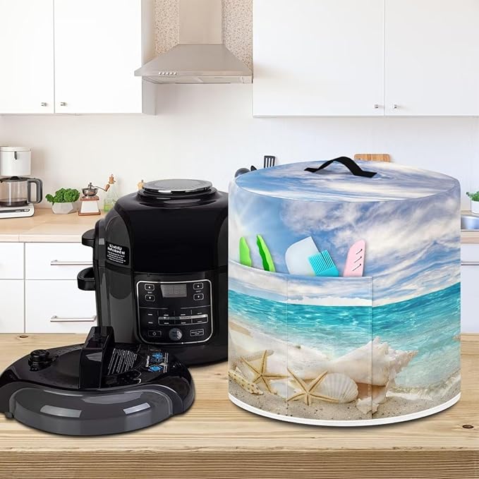 Pressure Cooker Cover for 3 Quart Air Fryer Accessories, Stain Resistant Washable Electric Appliance Cover with Pockets for Coastal Decor, Beach Starfish Conch