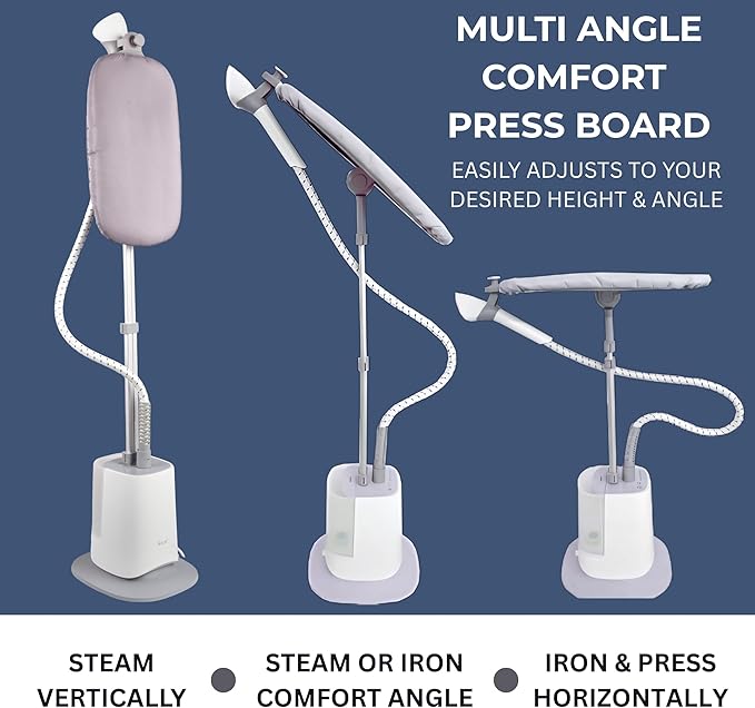 SALAV Standing Garment Steamer with Smart Auto-Off, Adjustable Comfort Board, 6 Steam Setting LED Display for Various Fabric Types, Perfect for Home and Family