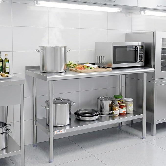 STABLEINK NSF Stainless Steel Prep and Work Table 24 x 60 Inches 5ft Heavy Duty Metal Table with Backsplash and Undershelf for Commercial Kitchen, Restaurant,Home, Laundry Room