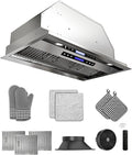 42 inch Stainless Steel Insert Range Hood - 900 CFM, Ultra-Quiet 4-Speed Vent, Touch/Remote Control, LED Lights, Ducted/Ductless Convertible