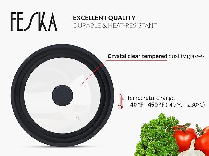 Universal Pot Lid (Ø 9.5 | 10 | 11″) incl. 2x Lid Holder & Felt Protector - Pot Cover, Pan, Frying Pan, Cast Iron Lid & Crock Pot