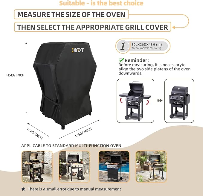 KPT 30 Inch Grill Cover for Outdoor Grill - Heavy Duty Waterproof 420D BBQ Cover with Hook, Air Vent, Buckle - Gas Grill Cover, UV & Fade Resistant, BBQ Grill Cover for Weber, Nexgrill, Char Broil
