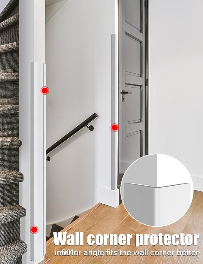 ‎Frychee Wall Corner Protector, Walls Edge Protector，Self-Adhesive Wall Corner Guards,PVC Double Side Edge Protector， Furniture Stairs Guard (4, 2.5x90cm/0.98x35.4in)
