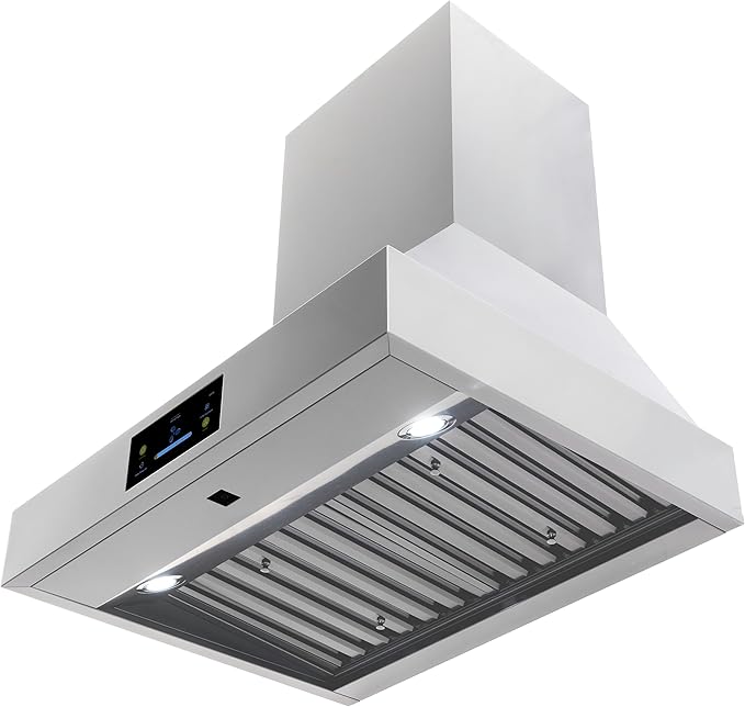 30 Inch Professional Range Hood, 1000 CFM Wall Mount Vent Hood with Efficient, Ultra-Quiet Multi-Speed DC Motor, LED Lights - Stainless Steel