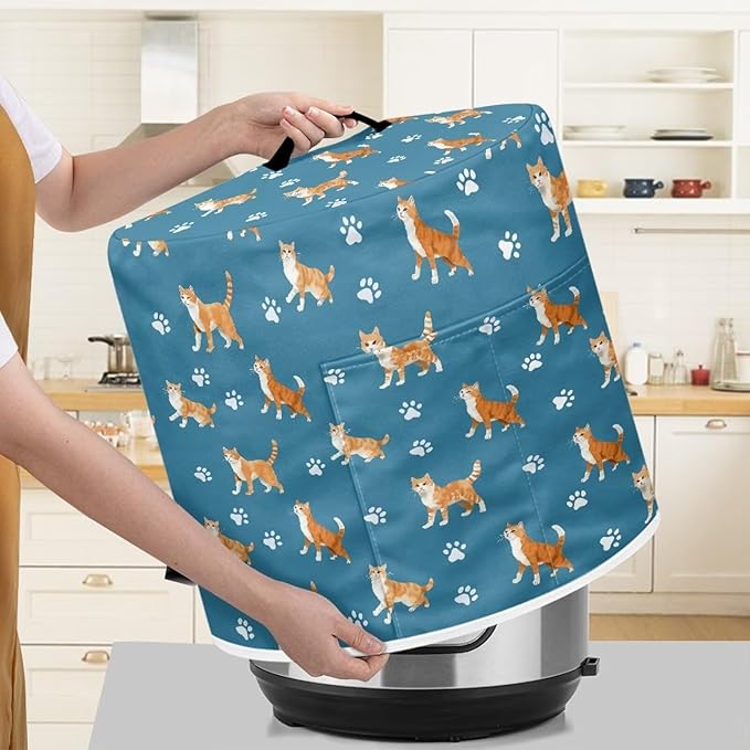 Pressure Cooker Cover for Women,Orange Cat Insulated Rice Cooker Cover with Easy to Clean Lining Waterproof Dust Cover with Pockets for Instant Pot 8 Quart Appliance Cover