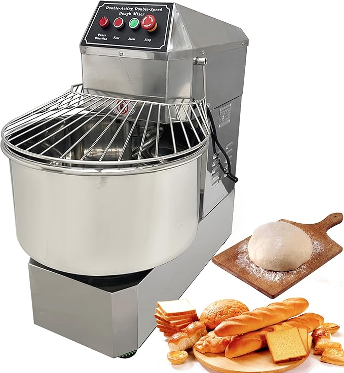 TECHTONGDA Commercial Dough Mixer 50L Food Mixer Stainless Steel Stand Mixer Dual Rotating Dough Kneading Machine with Double Speed Heavy Duty Pizza & Bread Dough Mixer for Restaurant Pizzeria 110V