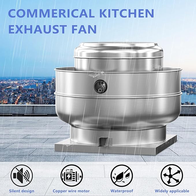 Restaurant Hood Grease Rated Exhaust Fan-Direct Drive Centrifugal Upblast Exhaust Fan 2HP 208-230V Single Phase Motor 6300 CFM, ETL Listed
