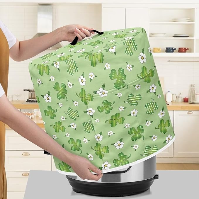 TODIYADDU Daisy Shamrock Pressure Cooker Cover with Handle and Storage Pocket for Extra Accessories Portable Kitchen Small Appliance Dust Cover Protective Case for St Patrick's Day