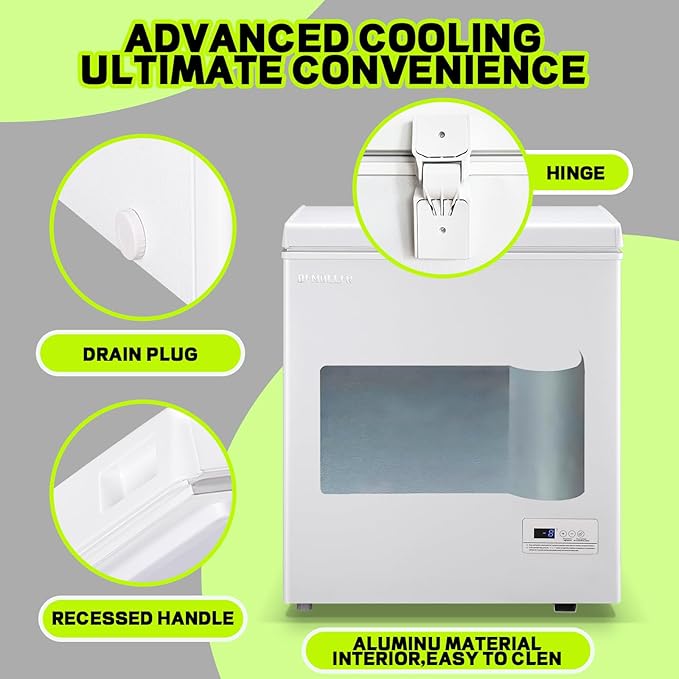 Small Mini Chest Freezer with 2 Hanging Baskets Electronic Control to 1℉Top Open Door Open Freezer Energy Saving Quiet Operation Perfect for Dorm, Garage and RVS, White