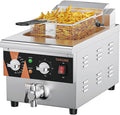 TANGME Deep Fryer with Drain Valve System, 1800w Countertop Electric Fryer 10.7Q/10L Stainless Steel Oil Fryer with Basket,Temp & Time Control