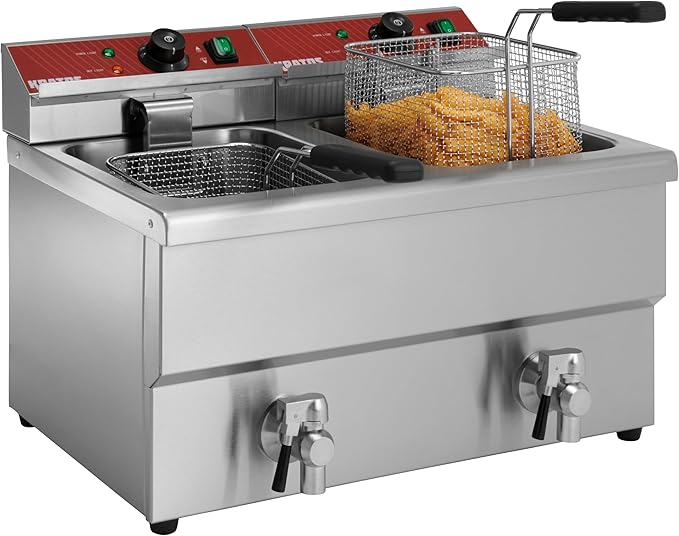 Kratos Commercial Electric Countertop Deep Fryer | Twin Tank Fryer 30 lb. Capacity | With Two Fry Baskets | ETL Certified | 208/240V | Stainless Steel (29Y-016)