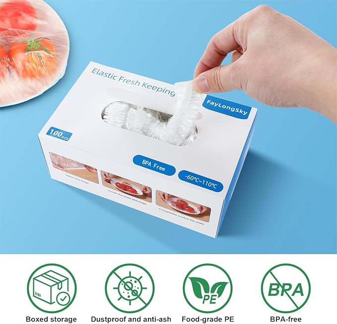 100 Boxed Bowl Covers Bread Proofing Plastic Wrap for Food Shower Caps for Sourdough Bread Baking Rising Elastic Reusable BPA Free Food Grade (Diameter 12")
