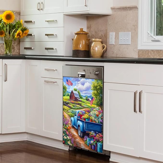 Garden Flower Flag Dishwasher Magnet Cover for The Front Dishwasher Door Cover Panel Decals Magnetic Refrigerator Cover for Kitchen Farmhouse Home Decor 23 X 26 in