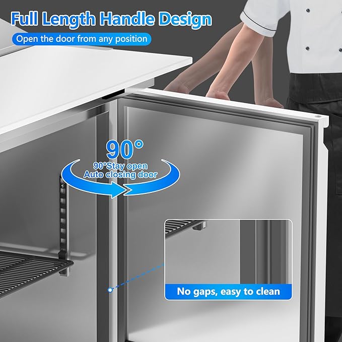 48" W Commercial Refrigerator Sandwich Salad Prep Table, 13.8 Cu.ft 2 Door Commercial Stainless Steel Mega Top Food Prep Fridge with 18 Pans, Salad Prep Station for Restaurant, Bar, Shop