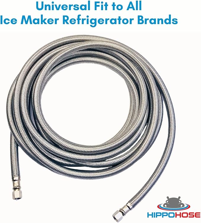 Refrigerator Icemaker Hose (10 FT) - Universal Fit to ALL Refrigerator Brands - Icemaker Water Supply Line - ¼” x ¼” Connections - SS Refrigerator Supply Hose for Ice & Water