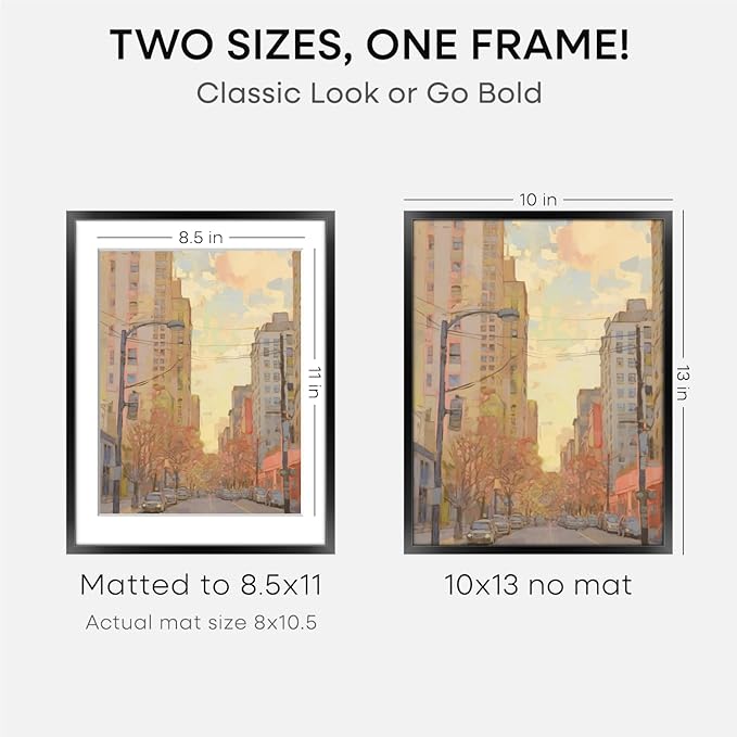 Homeforia Black 10x13 Picture Frame, High End Metal 10x13 Poster Frames with Mat 8.5x11, 10 x 13 Black Frames Matted to 8.5 x 11 inch Photo, 10 by 13 Hanging Frames, Tempered Glass, Wall Kit, Set of 3