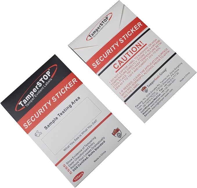 100pcs 100% Total Transfer Tamper Evident Security Warranty Void Stickers/Labels/Seals (Red, 1 x 3.35 Inches, Serial Numbers)