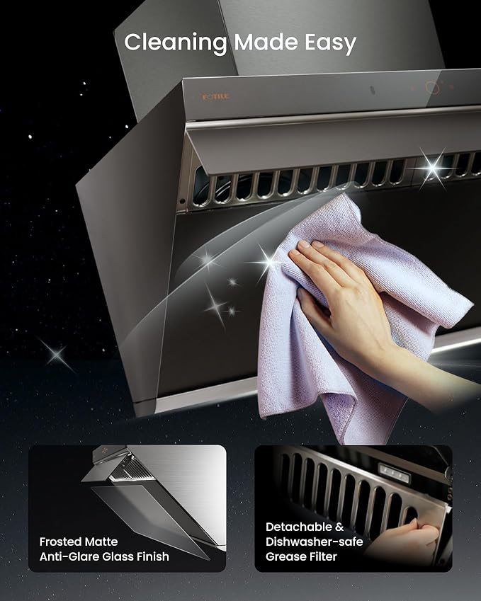 FOTILE Prestige Performance Series Under Cabinet or Wall Mount Kitchen Range Hood 1100 CFM 4 Speed Level with LED Lights, Fingerprint Resistance and Motion Control (Moonshadow, 30 Inch)