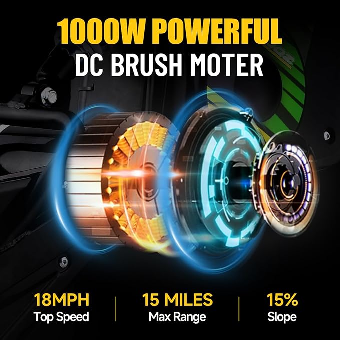 KOOZ HP112E 36V 1000W Electric Dirt Bike for Kids, 3 Speed Modes Teen Electric Motorcycle Up to 18 MPH & 15 Miles Long-Range, Dual Suspension & Disc Brake, 16" Sturdy Tire for Kids Teenagers
