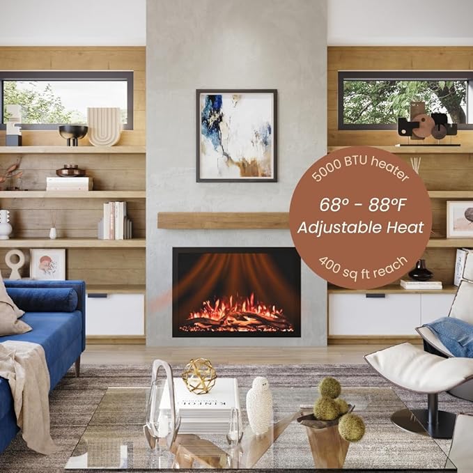 Modern Ember Highmark Traditional 38 Inch Built-in Smart Electric Fireplace Insert | Alexa/WiFi Enabled - Remote Included | Electric Firebox Heater with Multi-Color Flames | 1500W