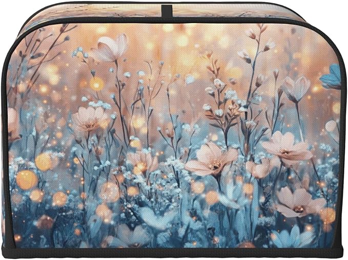4 Slice Toaster Cover for Kitchen Flower Field Landscape Waterproof and Dustproof Toaster Dust Cover with Side Pockets Decorative Universal Cover for Wide Slot Toasters and Small Appliances
