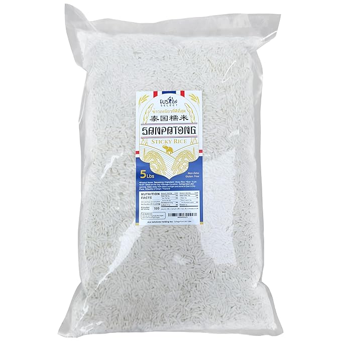 Fusion Select 10Lb Sanpatong Thai Sticky Rice - Authentic Glutinous Khao Niao Sweet Rice from Thailand - Uncooked Bulk Rice Bag for Making Dessert, Roasted Pork Dishes, Asian Food - Zero GMO or Gluten