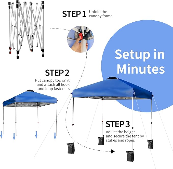 Tangkula Outdoor Pop-up Canopy Tent, 6.6 x 6.6 FT Height Adjustable Commercial Instant Canopy w/Portable Roller Bag, 4 Weight Bags, Outdoor Camping Sun Shelter for Camping, Party