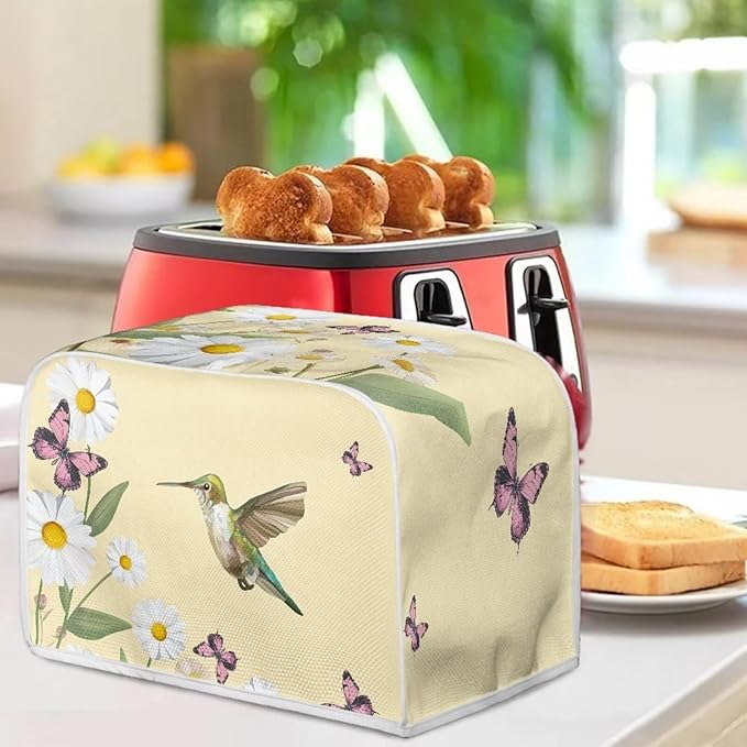 Hummingbird Daisy Butterfly Print 2 Slice Toaster Cover for Kitchen Small Appliance Universal Size Dustproof Fingerprint Protectors