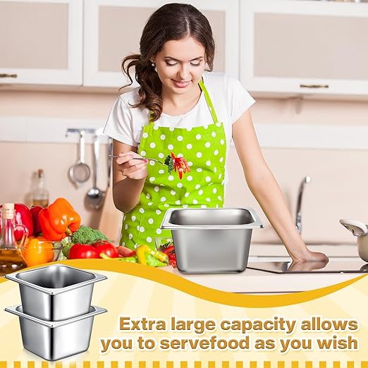 Rtteri 22 Pcs 1/6 Size 4 Inch Deep Stainless Steel Hotel Pans Set: 16 Metal Buffet Steam Table Pans with 2 Tongs & 4 Spoons – Stackable & Anti Jam, Commercial Restaurant Catering Kitchen Food Prep